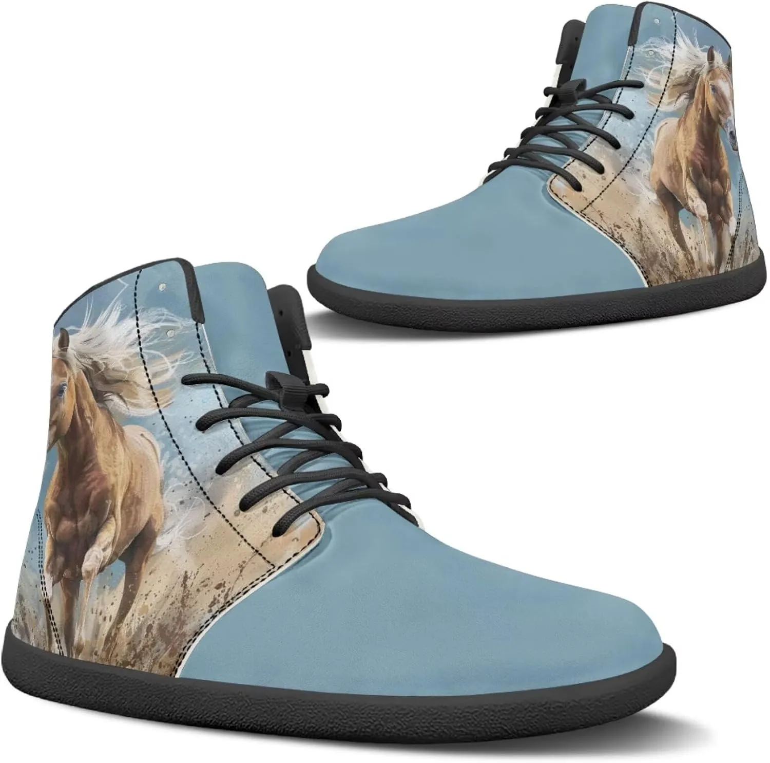 Howilath Horse Print High Top Sneakers for Men Wide Toe Barefoot Shoes Zero Drop Running Cross Training Shoe