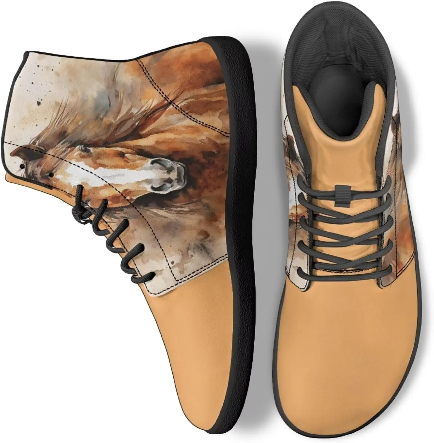 Howilath Horse Print High Top Sneakers for Men Wide Toe Barefoot Shoes Zero Drop Running Cross Training Shoe
