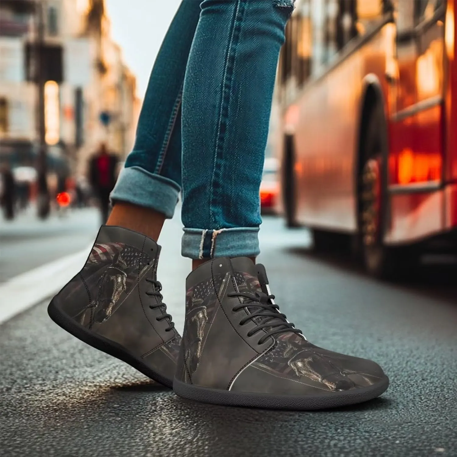 Howilath Horse Print High Top Sneakers for Men Wide Toe Barefoot Shoes Zero Drop Running Cross Training Shoe