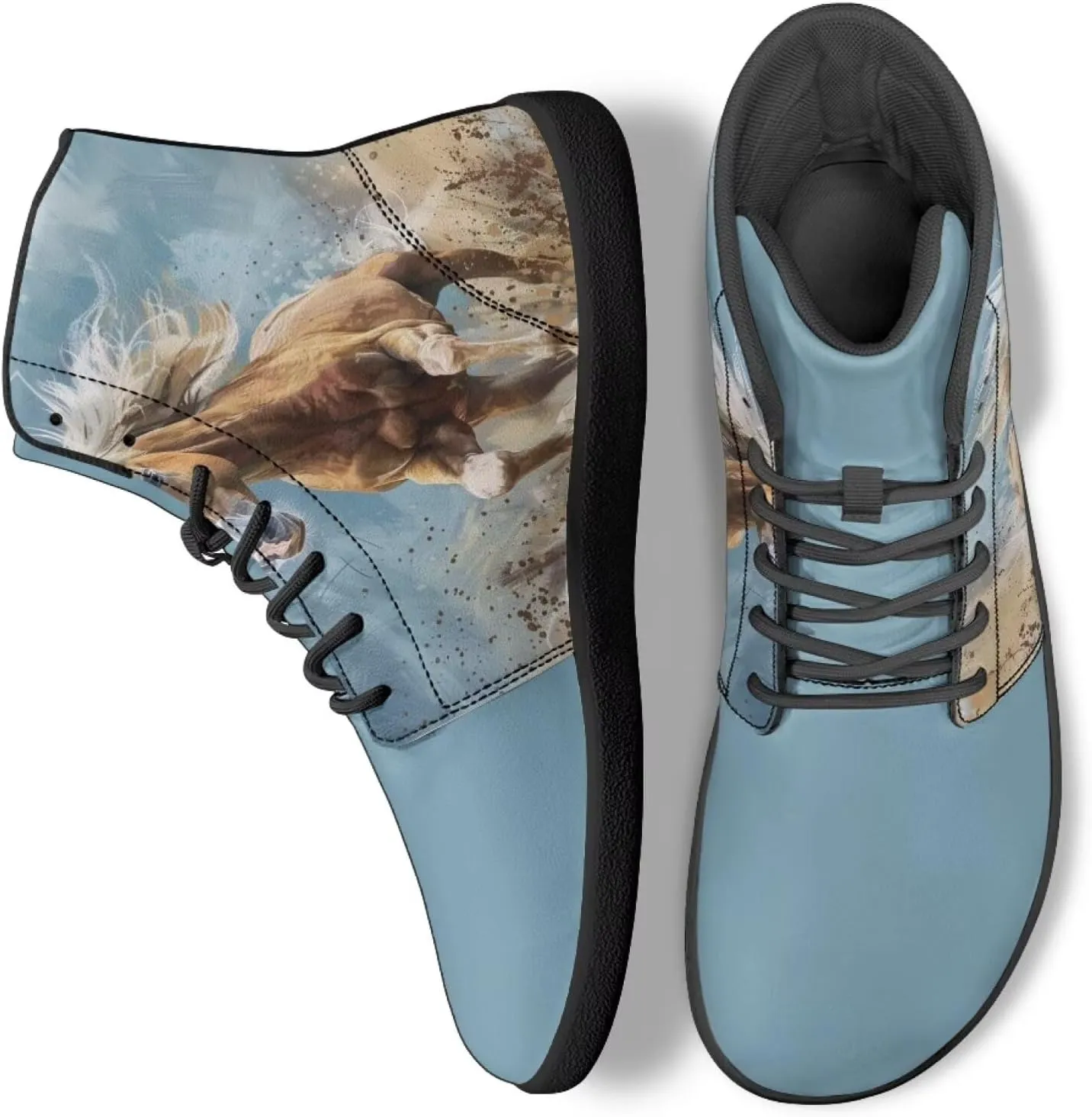 Howilath Horse Print High Top Sneakers for Men Wide Toe Barefoot Shoes Zero Drop Running Cross Training Shoe