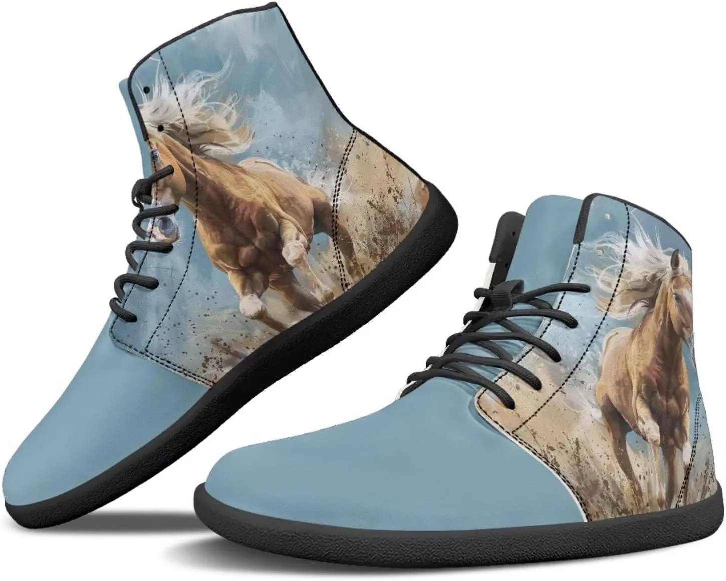 Howilath Horse Print High Top Sneakers for Men Wide Toe Barefoot Shoes Zero Drop Running Cross Training Shoe