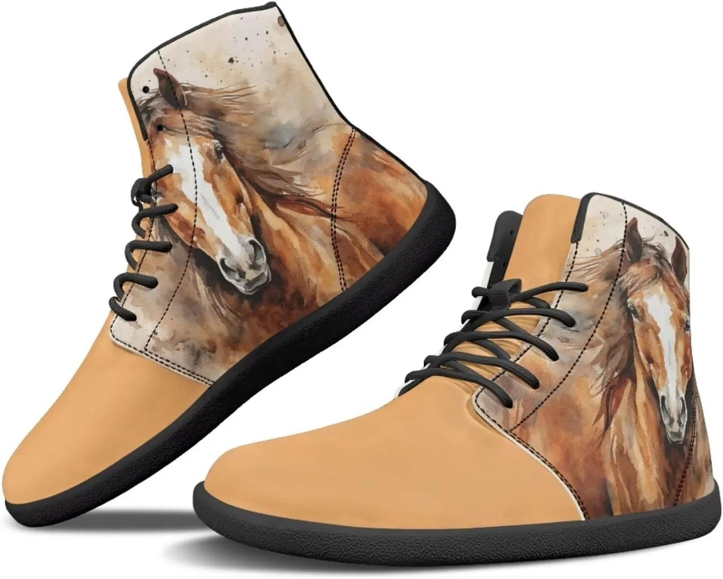 Howilath Horse Print High Top Sneakers for Men Wide Toe Barefoot Shoes Zero Drop Running Cross Training Shoe
