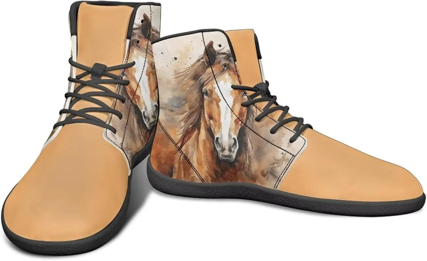 Howilath Horse Print High Top Sneakers for Men Wide Toe Barefoot Shoes Zero Drop Running Cross Training Shoe