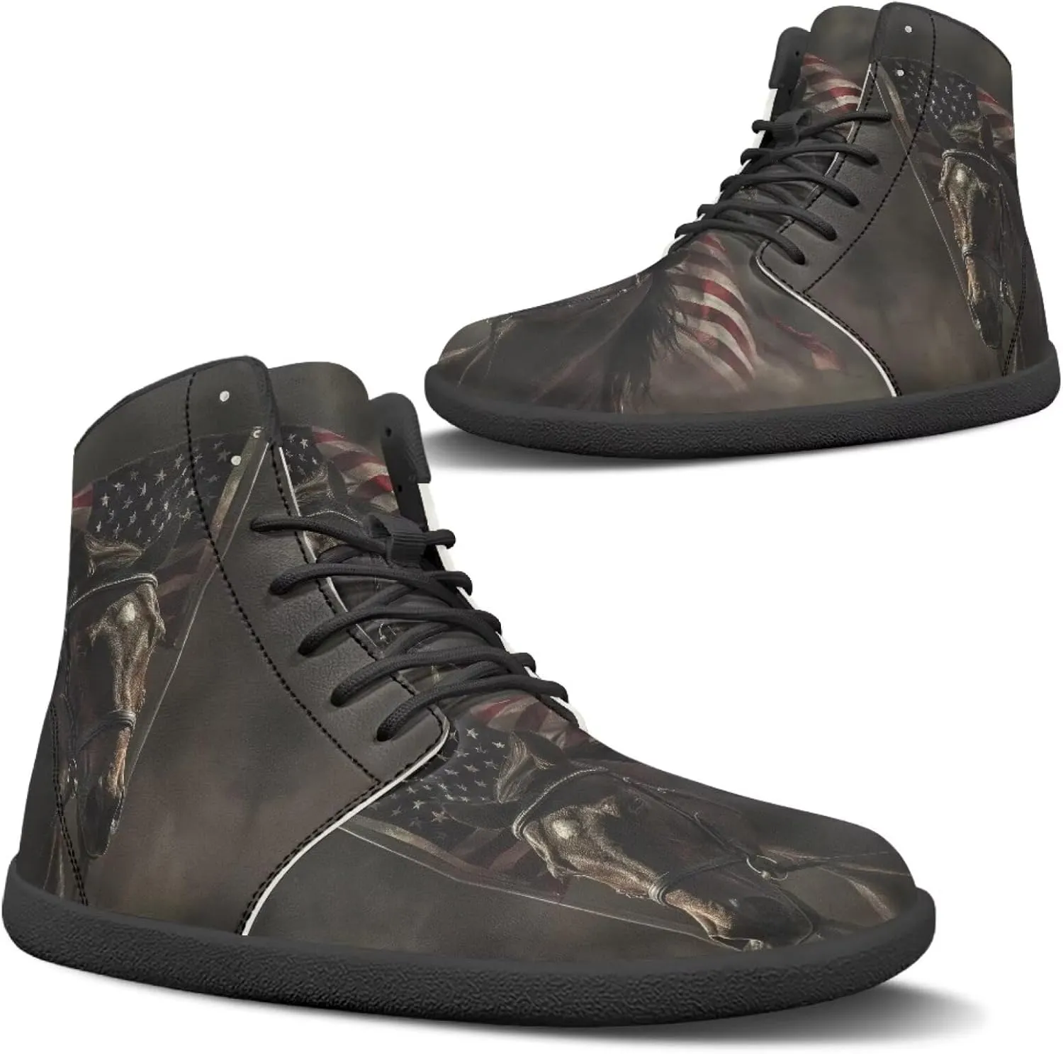 Howilath Horse Print High Top Sneakers for Men Wide Toe Barefoot Shoes Zero Drop Running Cross Training Shoe