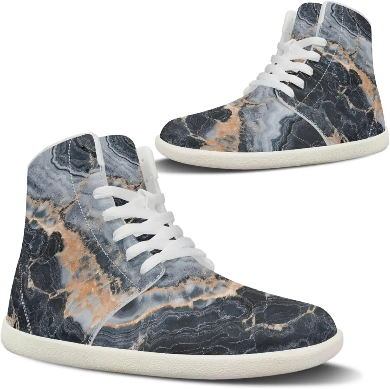 Howilath Marble Print High Top Shoes for Men Women, Anti-Skid Barefoot Sneakers Wide Toe Walking Shoes