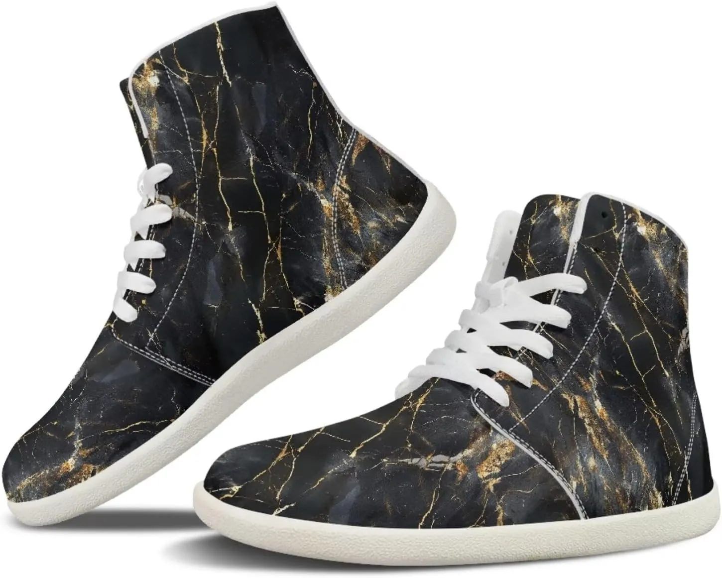 Howilath Marble Print High Top Shoes for Men Women, Anti-Skid Barefoot Sneakers Wide Toe Walking Shoes