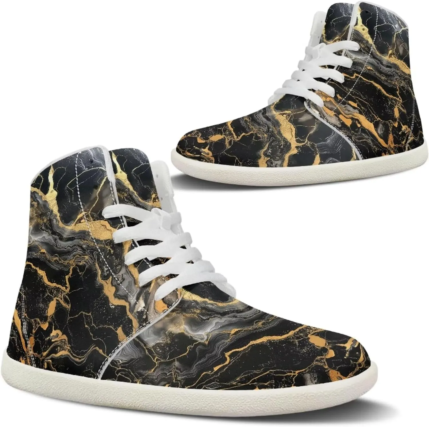 Howilath Marble Print High Top Shoes for Men Women, Anti-Skid Barefoot Sneakers Wide Toe Walking Shoes