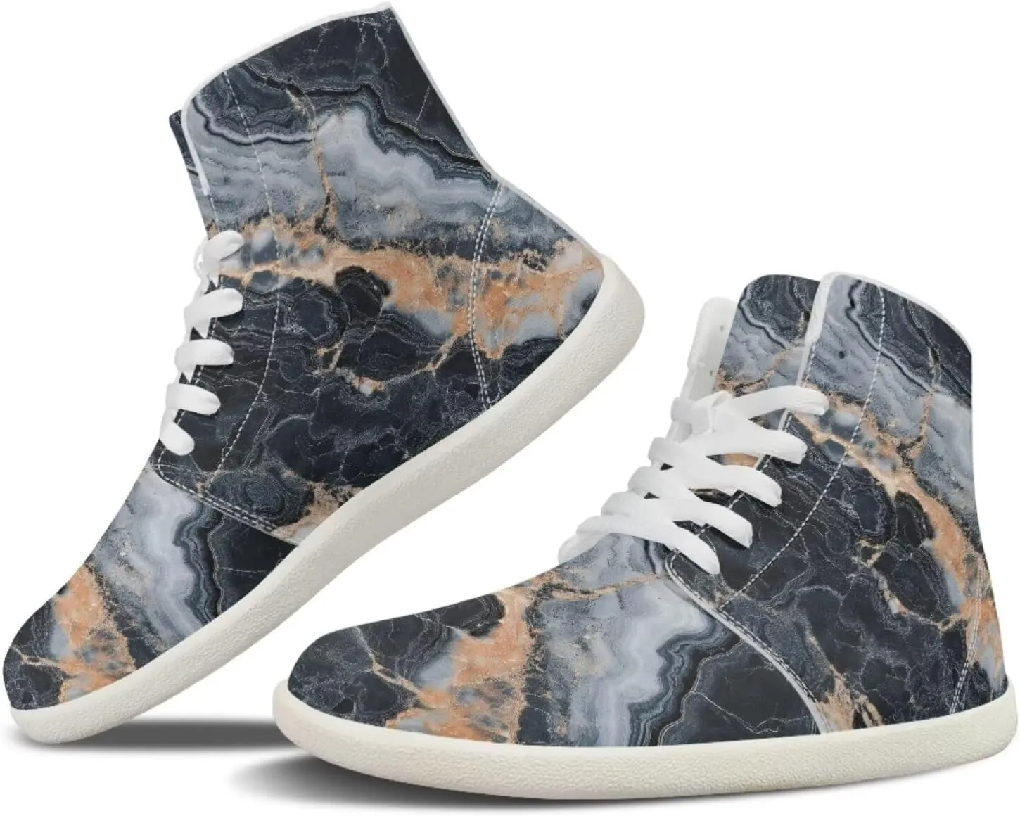 Howilath Marble Print High Top Shoes for Men Women, Anti-Skid Barefoot Sneakers Wide Toe Walking Shoes