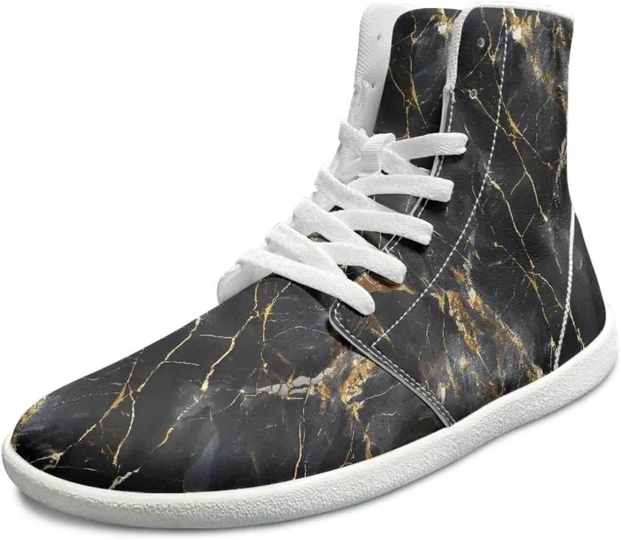 Howilath Marble Print High Top Shoes for Men Women, Anti-Skid Barefoot Sneakers Wide Toe Walking Shoes