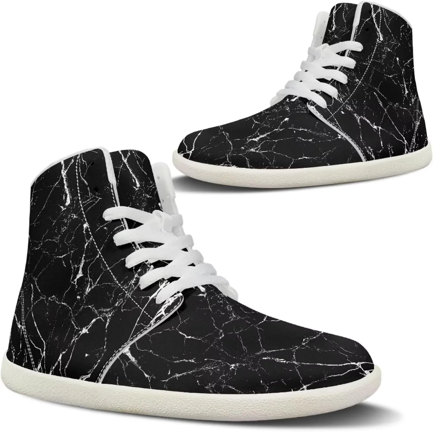 Howilath Marble Print High Top Shoes for Men Women, Anti-Skid Barefoot Sneakers Wide Toe Walking Shoes