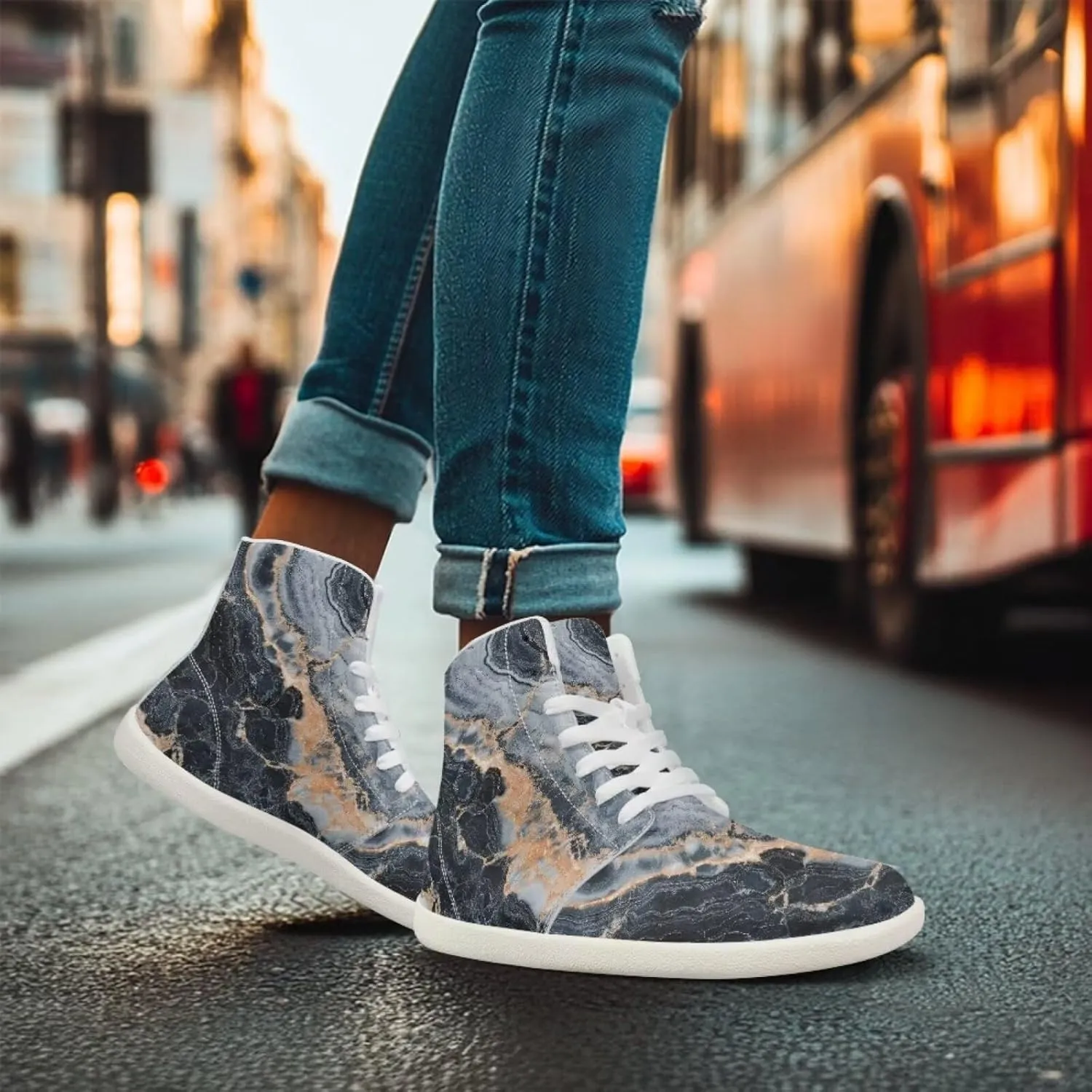 Howilath Marble Print High Top Shoes for Men Women, Anti-Skid Barefoot Sneakers Wide Toe Walking Shoes