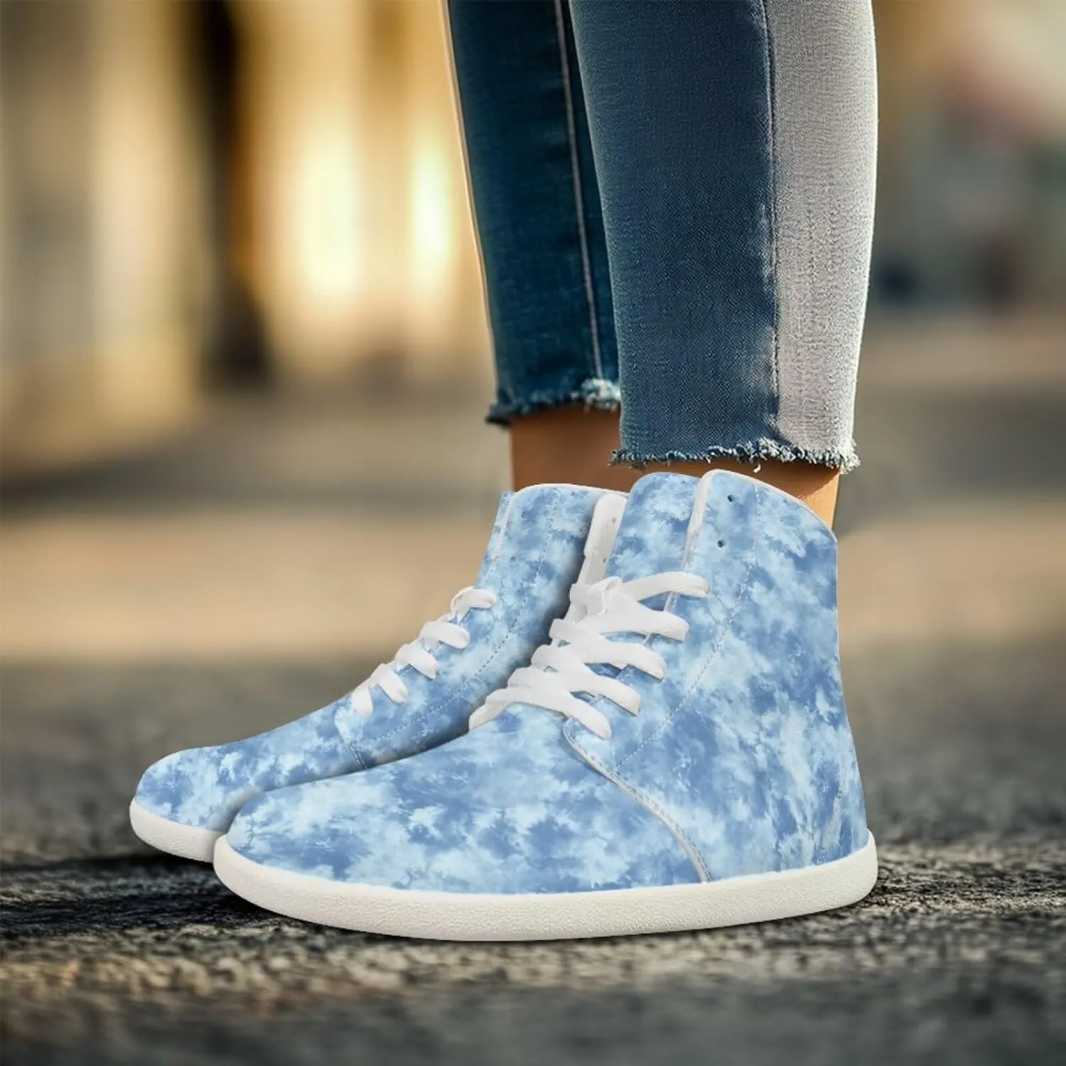 Howilath Marble Print High Top Shoes for Men Women, Anti-Skid Barefoot Sneakers Wide Toe Walking Shoes