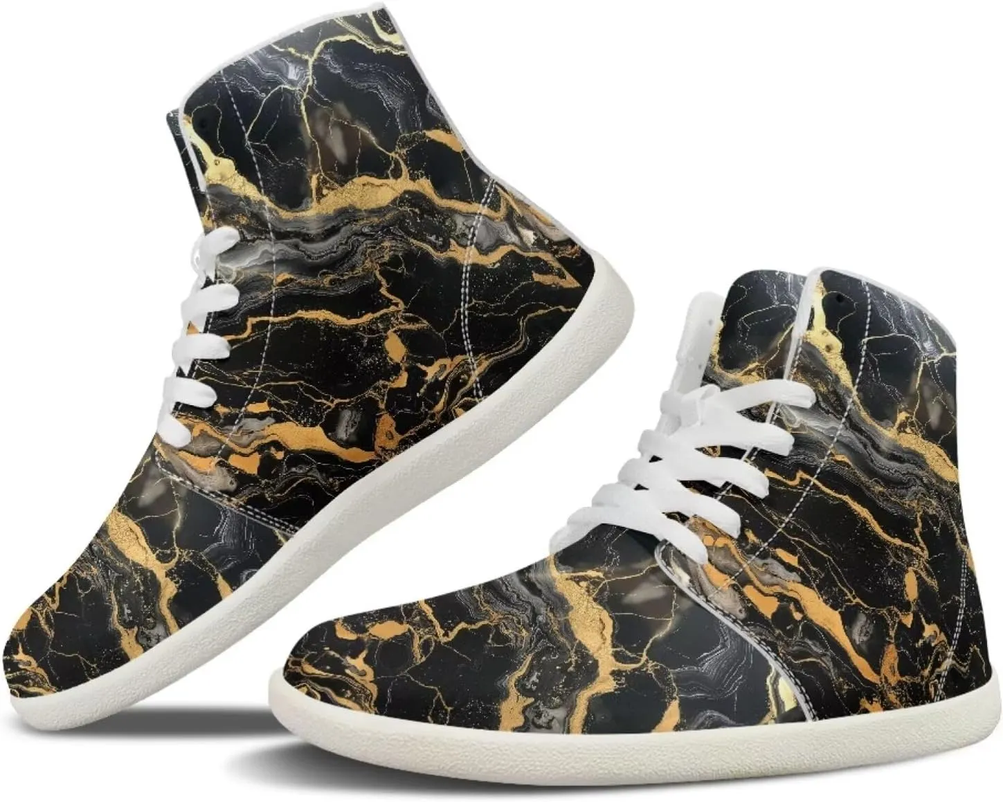 Howilath Marble Print High Top Shoes for Men Women, Anti-Skid Barefoot Sneakers Wide Toe Walking Shoes