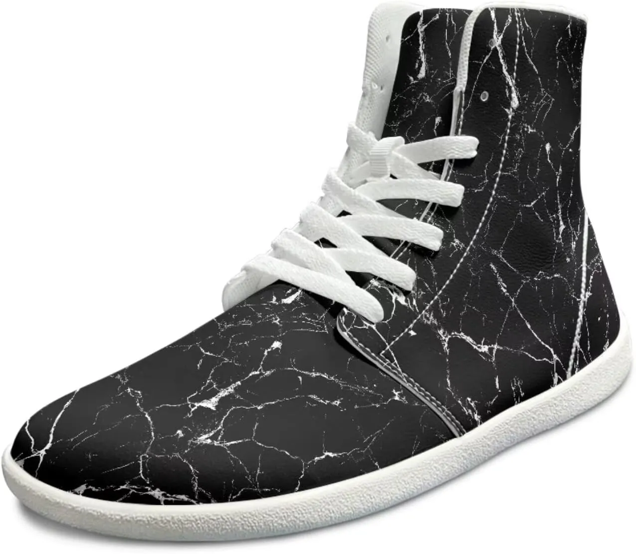 Howilath Marble Print High Top Shoes for Men Women, Anti-Skid Barefoot Sneakers Wide Toe Walking Shoes
