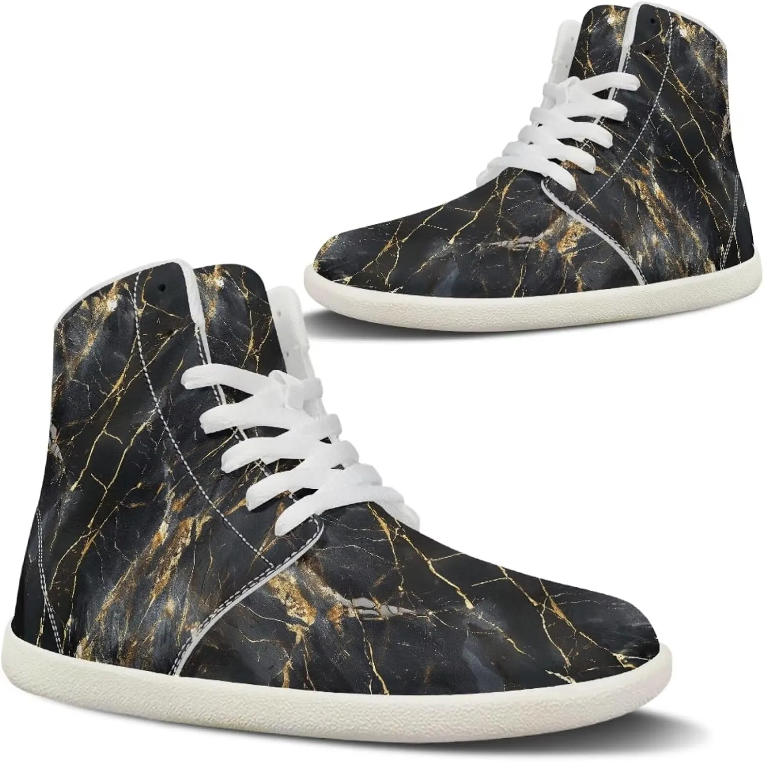Howilath Marble Print High Top Shoes for Men Women, Anti-Skid Barefoot Sneakers Wide Toe Walking Shoes