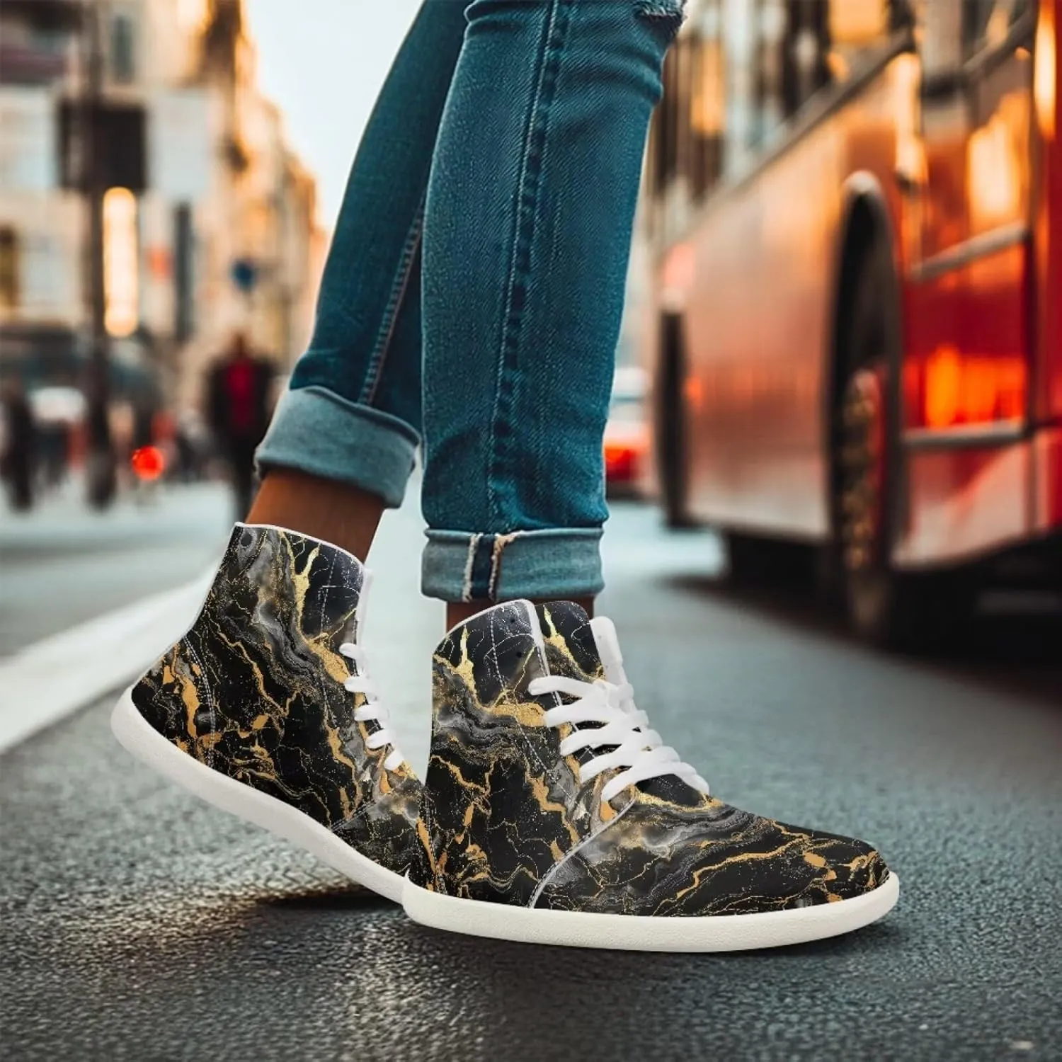 Howilath Marble Print High Top Shoes for Men Women, Anti-Skid Barefoot Sneakers Wide Toe Walking Shoes
