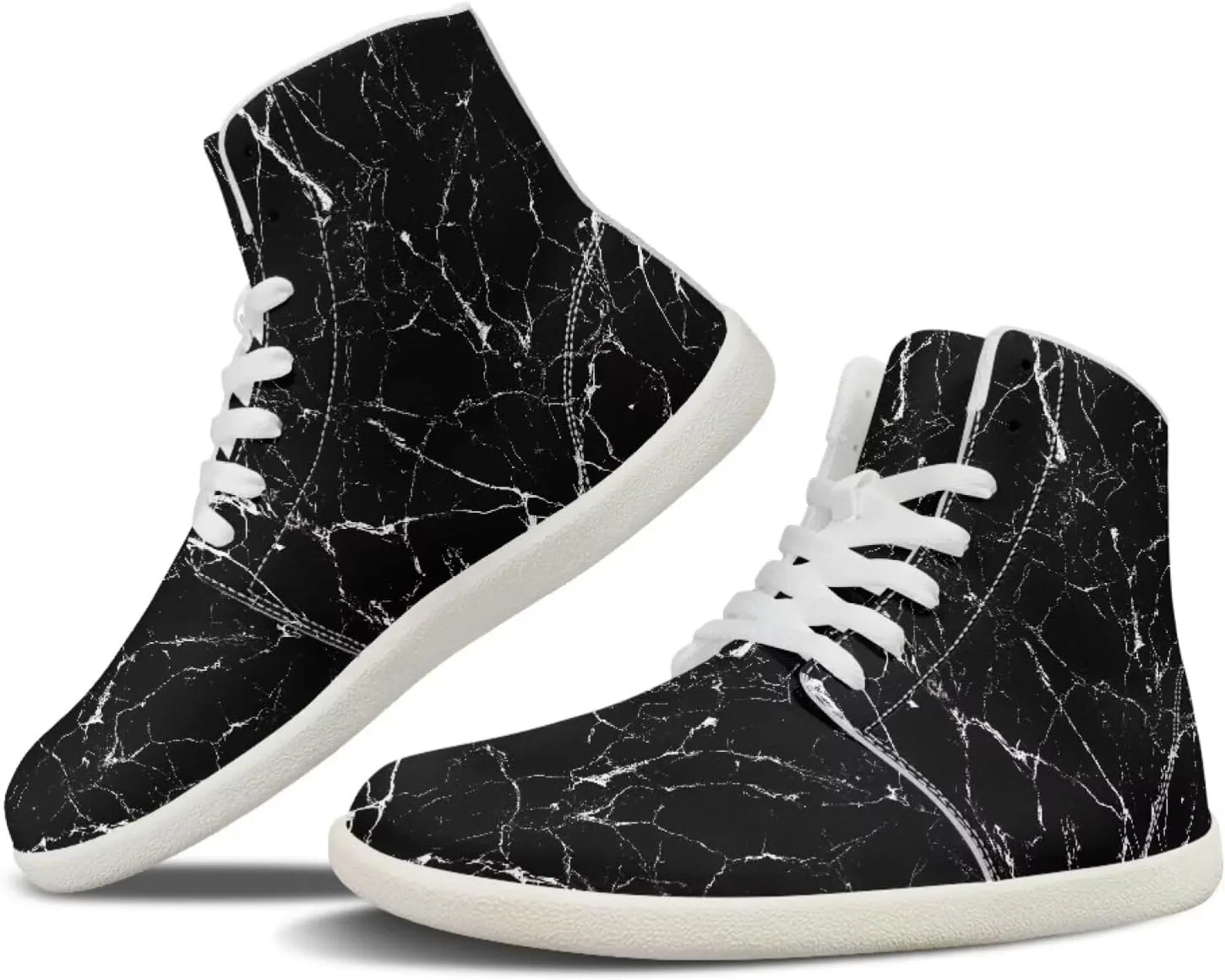 Howilath Marble Print High Top Shoes for Men Women, Anti-Skid Barefoot Sneakers Wide Toe Walking Shoes