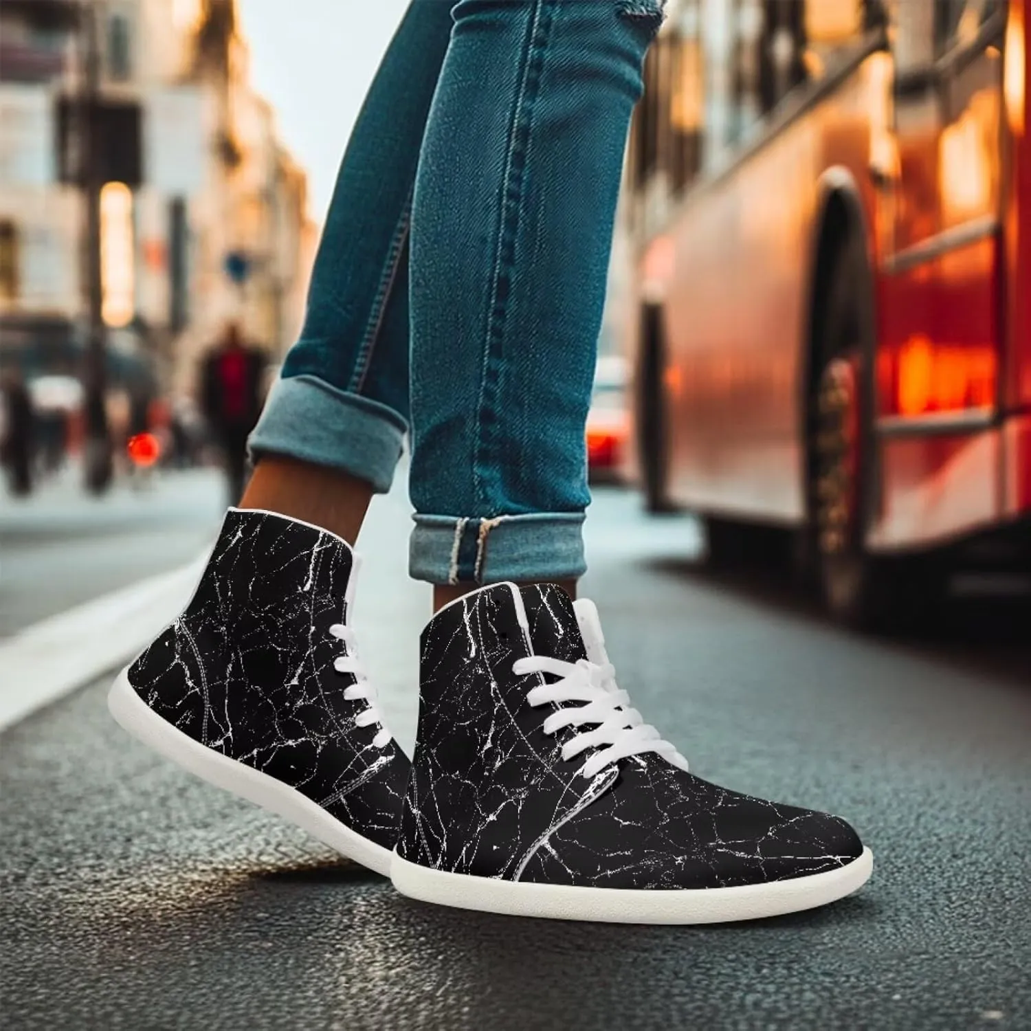 Howilath Marble Print High Top Shoes for Men Women, Anti-Skid Barefoot Sneakers Wide Toe Walking Shoes