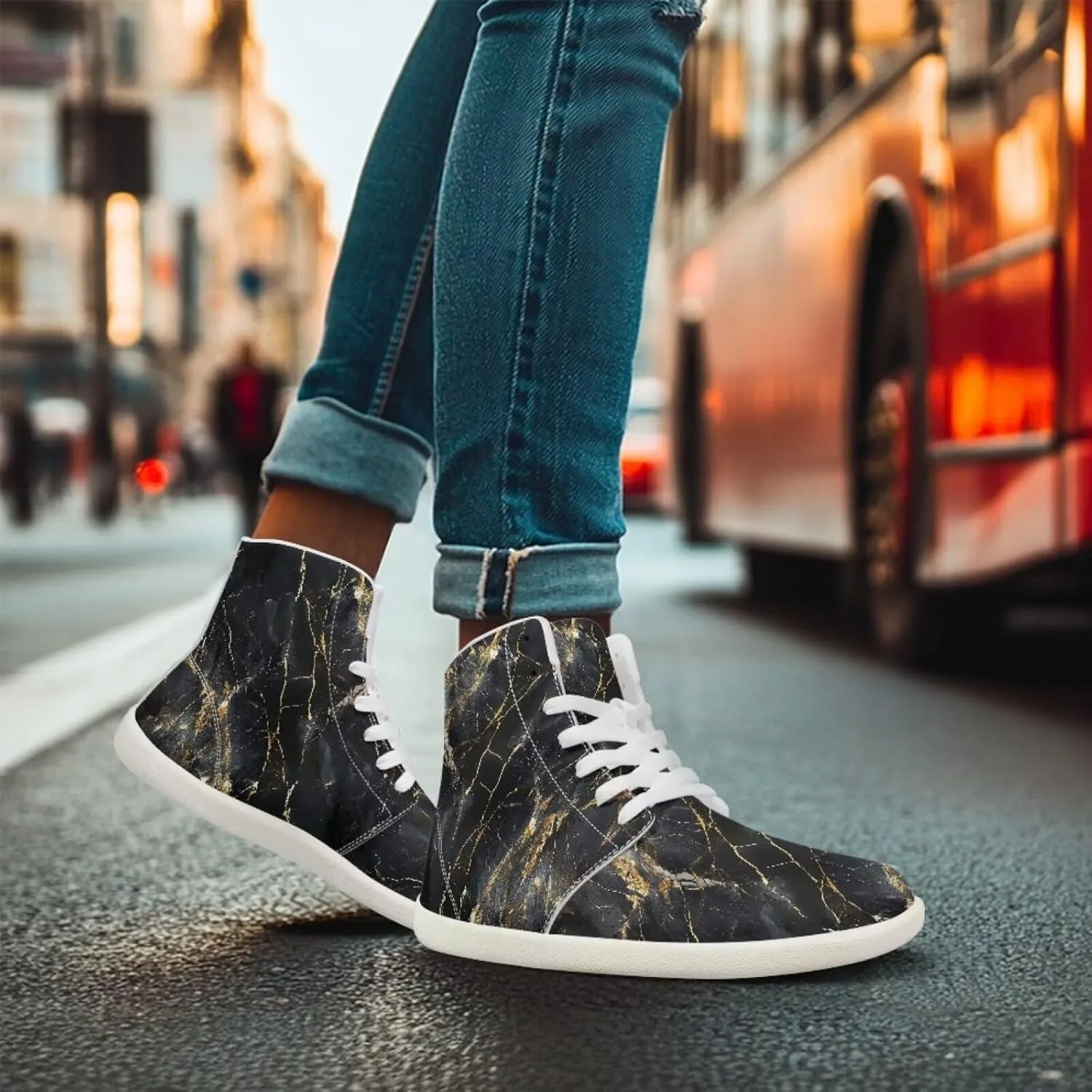 Howilath Marble Print High Top Shoes for Men Women, Anti-Skid Barefoot Sneakers Wide Toe Walking Shoes