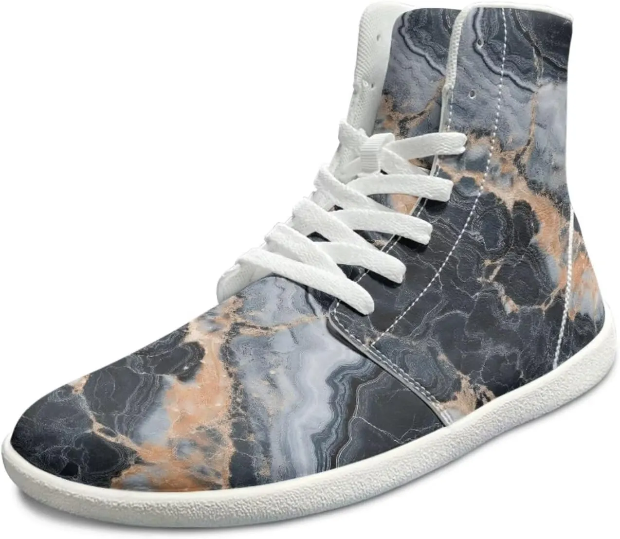 Howilath Marble Print High Top Shoes for Men Women, Anti-Skid Barefoot Sneakers Wide Toe Walking Shoes