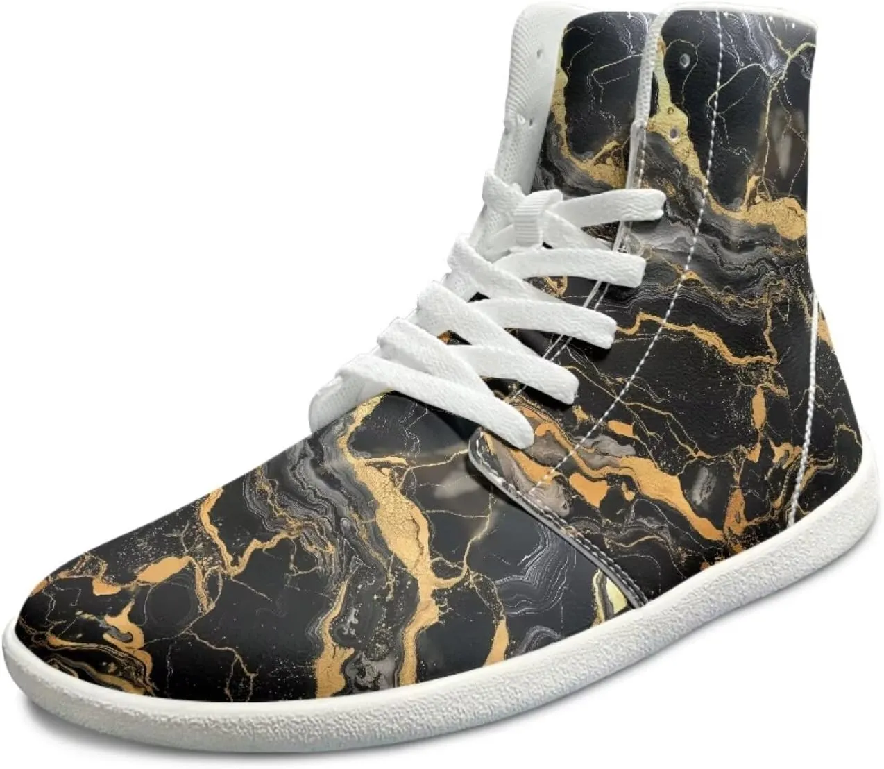 Howilath Marble Print High Top Shoes for Men Women, Anti-Skid Barefoot Sneakers Wide Toe Walking Shoes