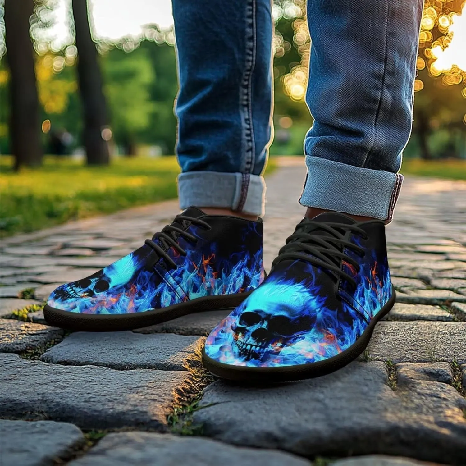 Howilath Skull Print Barefoot Shoes Men Wide Toe Box Low Zero Drop Sneaker Anti-Skid Low Top Minimalist Shoes