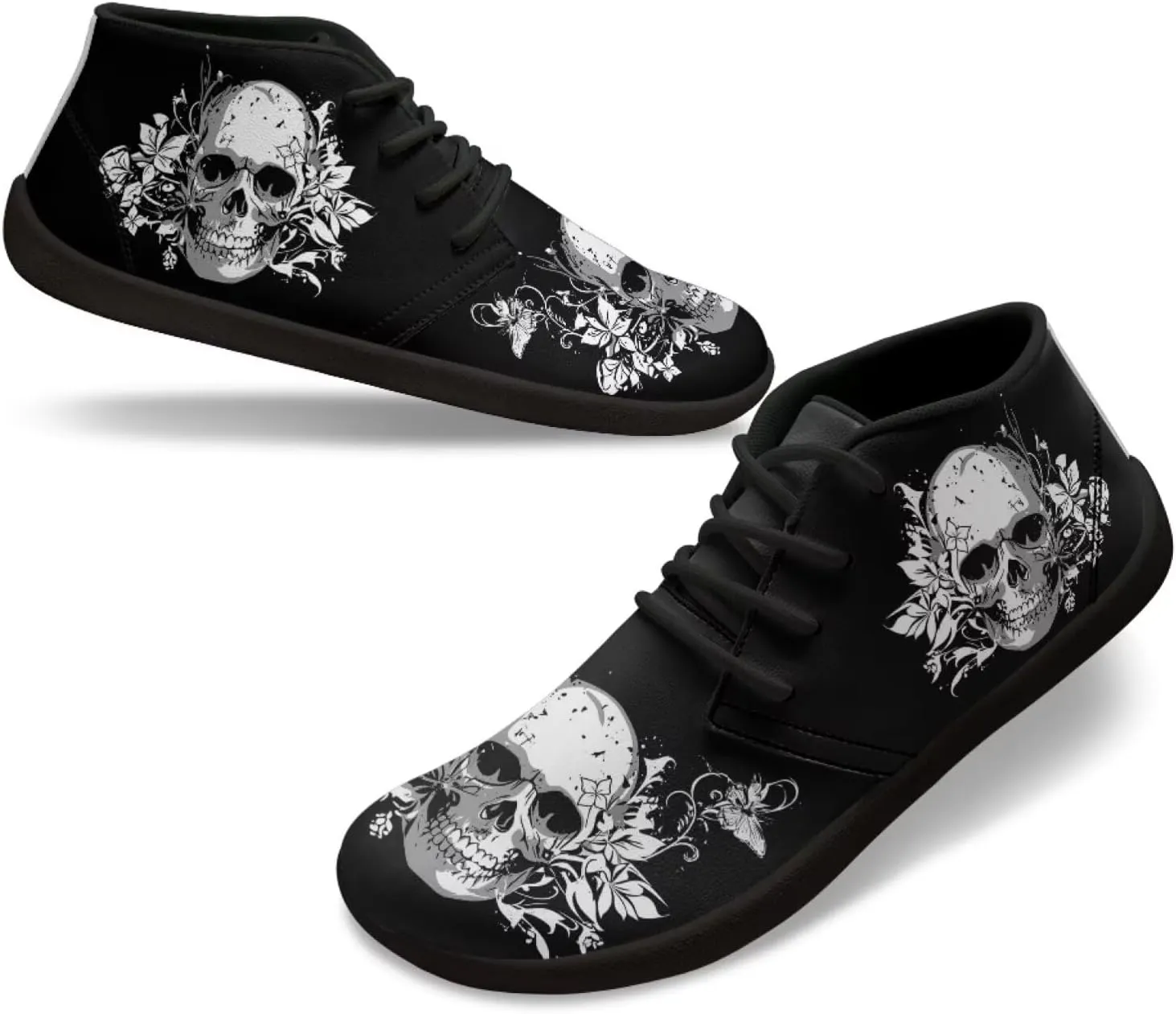 Howilath Skull Print Barefoot Shoes Men Wide Toe Box Low Zero Drop Sneaker Anti-Skid Low Top Minimalist Shoes