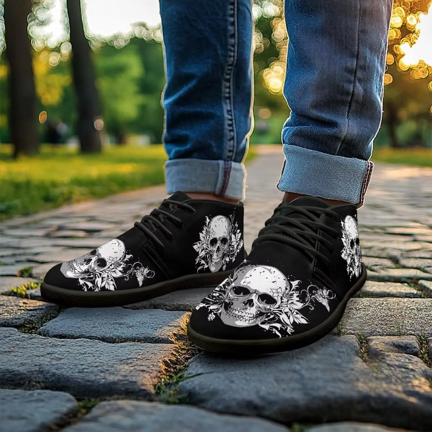 Howilath Skull Print Barefoot Shoes Men Wide Toe Box Low Zero Drop Sneaker Anti-Skid Low Top Minimalist Shoes