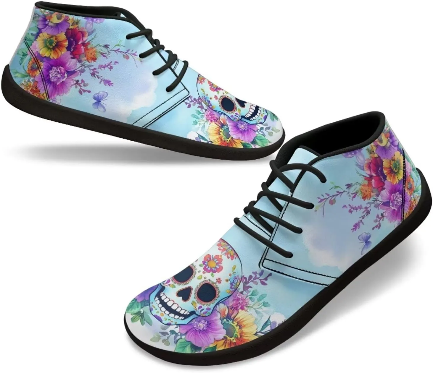 Howilath Skull Print Barefoot Shoes Men Wide Toe Box Low Zero Drop Sneaker Anti-Skid Low Top Minimalist Shoes