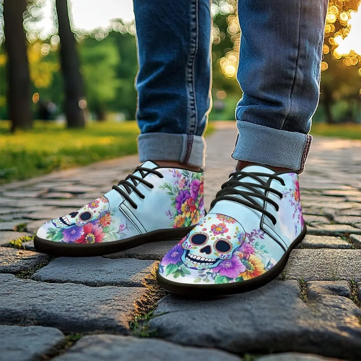 Howilath Skull Print Barefoot Shoes Men Wide Toe Box Low Zero Drop Sneaker Anti-Skid Low Top Minimalist Shoes