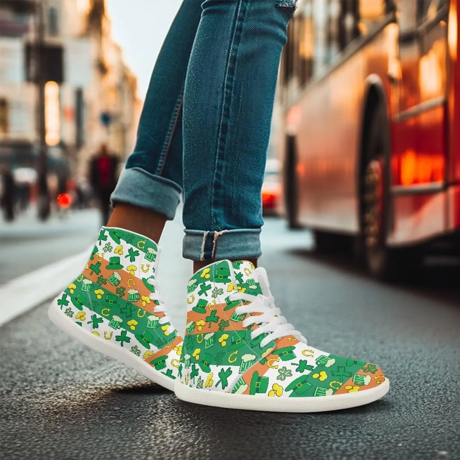 Howilath St. Patrick's Day Barefoot High Top Shoes Men Anti-Skid Sneaker, Wide Toe Box Running Shoes