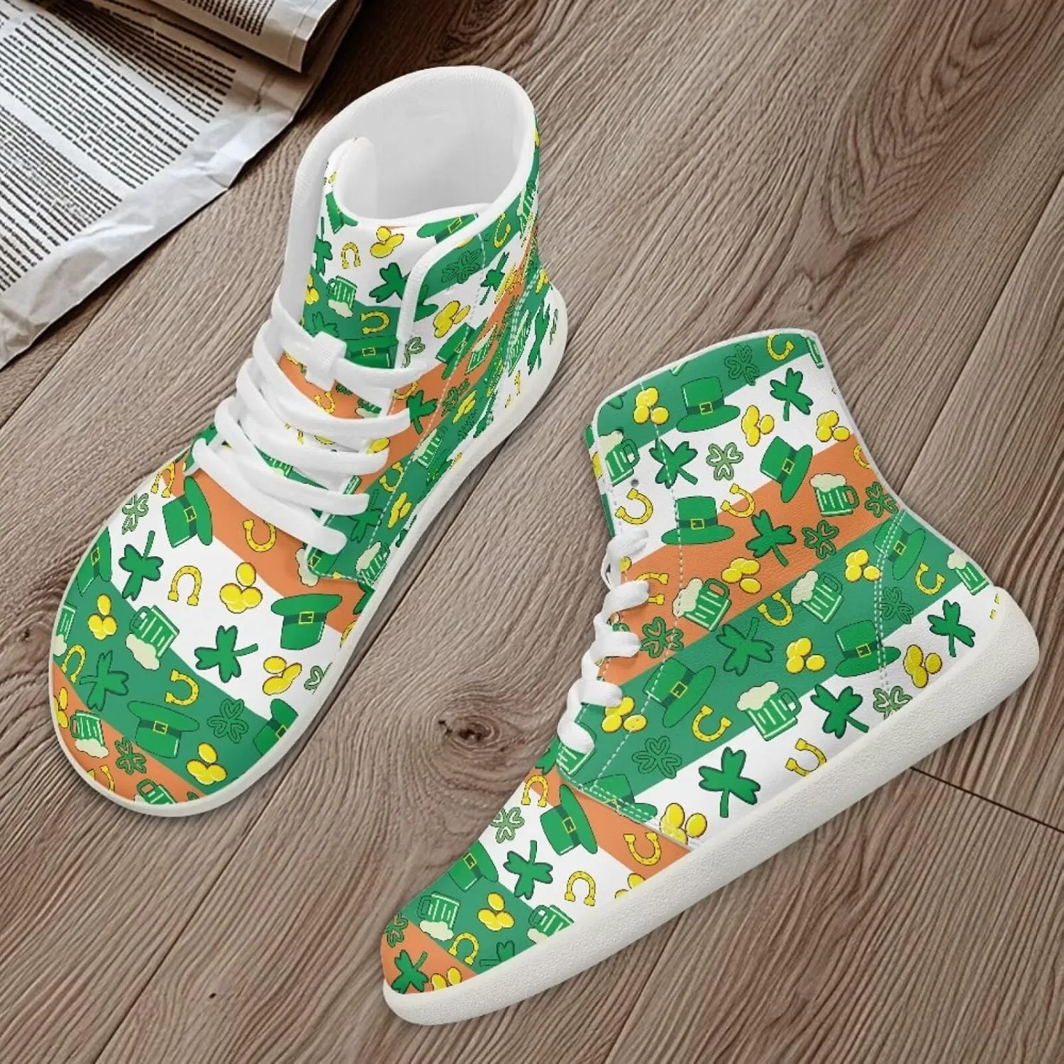 Howilath St. Patrick's Day Barefoot High Top Shoes Men Anti-Skid Sneaker, Wide Toe Box Running Shoes