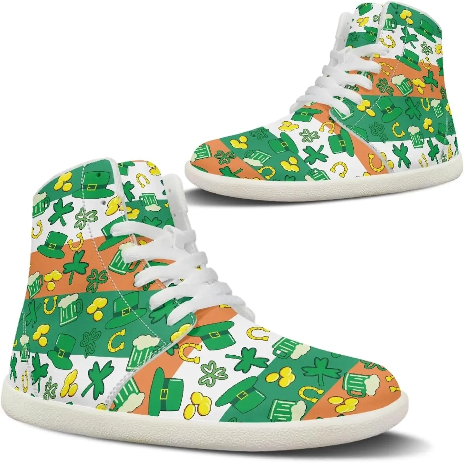 Howilath St. Patrick's Day Barefoot High Top Shoes Men Anti-Skid Sneaker, Wide Toe Box Running Shoes