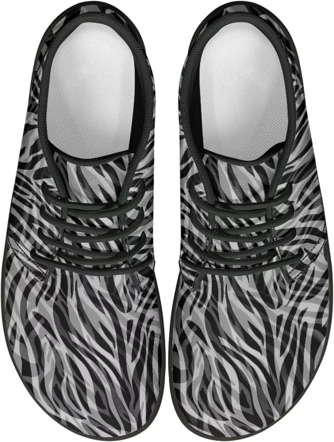 Howilath Zebra Print Barefoot Shoes Men Waterproof Running Cross Training Shoe with Zero Drop Sole Low Zero Drop Sneaker