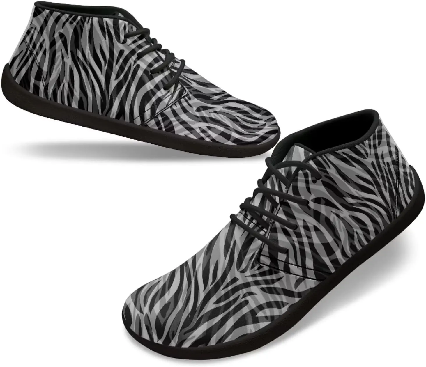 Howilath Zebra Print Barefoot Shoes Men Waterproof Running Cross Training Shoe with Zero Drop Sole Low Zero Drop Sneaker