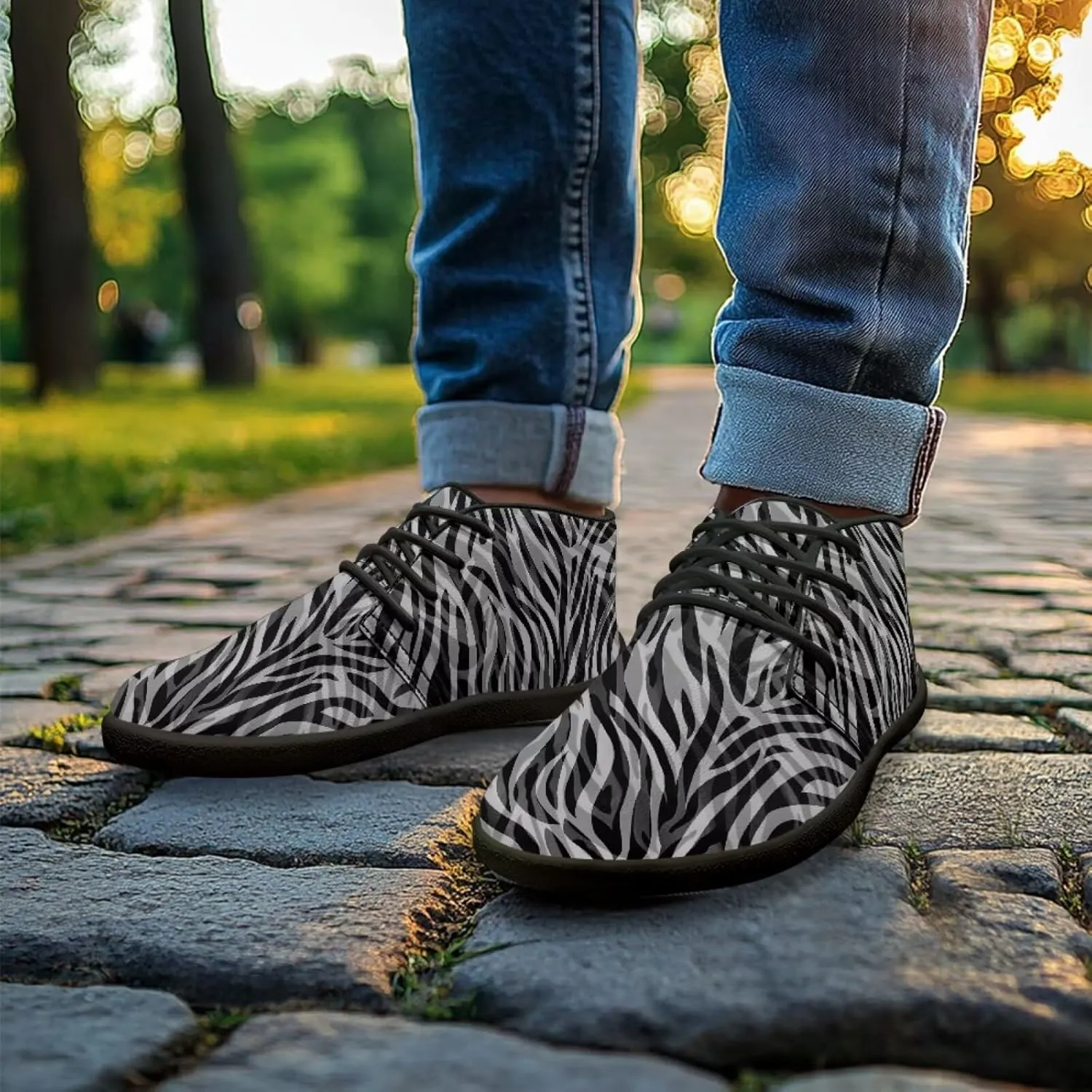 Howilath Zebra Print Barefoot Shoes Men Waterproof Running Cross Training Shoe with Zero Drop Sole Low Zero Drop Sneaker