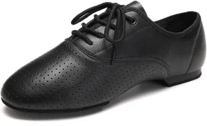 HROYL Leather Jazz Chunky Heel Dance Shoes Practice Ballroom Women Lace Up Social Dancing Shoes