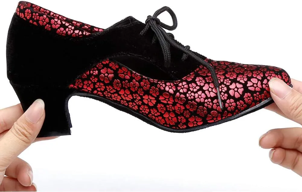 HROYL Women Ballroom Dance Shoes Lace-up Latin Salsa Practice Dance Shoes,YCL318