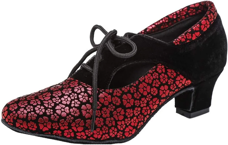 HROYL Women Ballroom Dance Shoes Lace-up Latin Salsa Practice Dance Shoes,YCL318