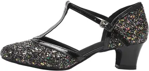 HROYL Women Closed Toe Ballroom Dance Shoes T Strap Sequin Latin Salsa Tango Wedding Dance Shoes,Model YCL268