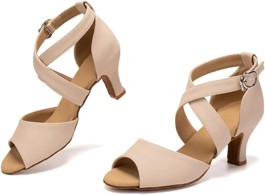 HROYL Women Latin Ballroom Dance Shoes Salsa Tango Low Heel Performence Dancing Shoes,FT095
