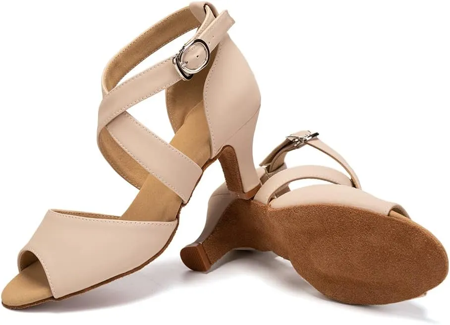 HROYL Women Latin Ballroom Dance Shoes Salsa Tango Low Heel Performence Dancing Shoes,FT095