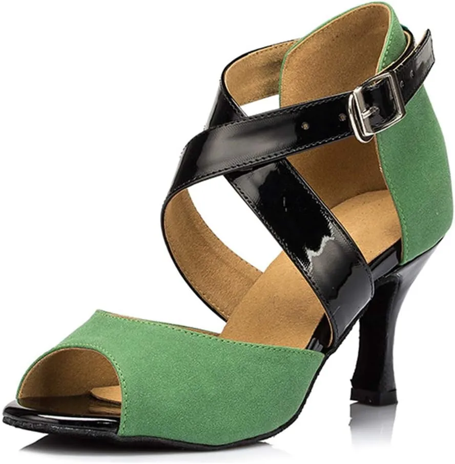 HROYL Women Latin Salsa Ballroom Dance Shoes Performence Practice Wedding Dancing Heels, Model YCL095