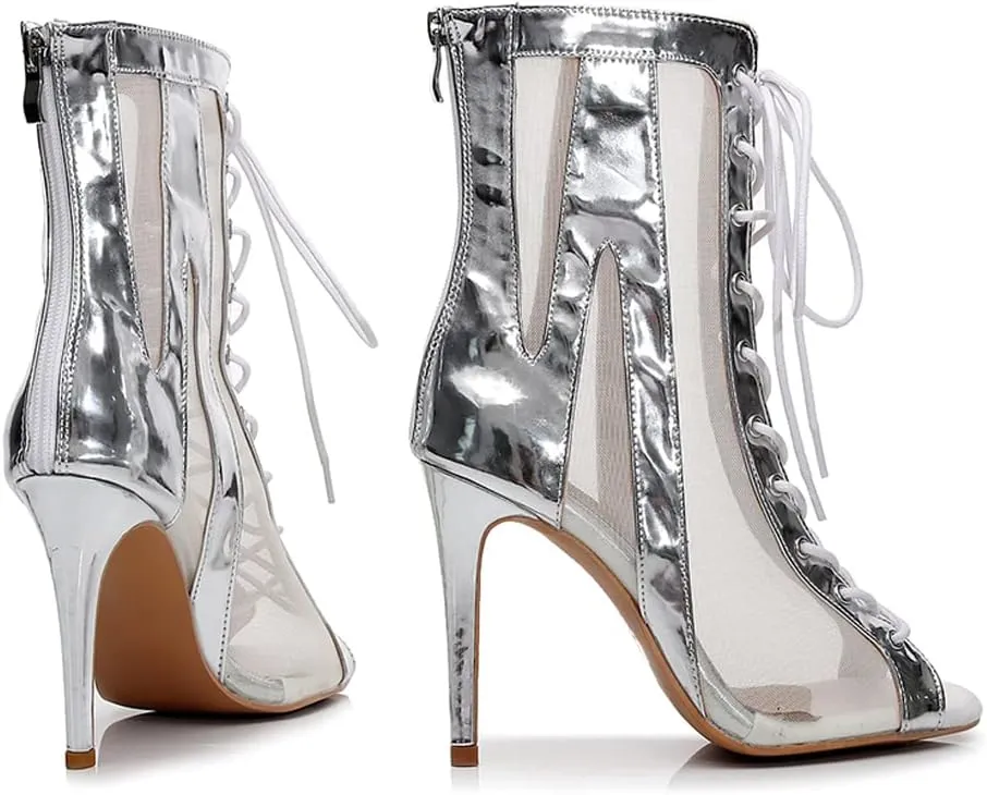HROYL Women Open Toe Dance Boots Salsa Latin Ballroom Party Performence Jazz Heels Class Dance Shoes,Model QJW7235
