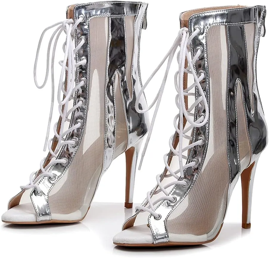 HROYL Women Open Toe Dance Boots Salsa Latin Ballroom Party Performence Jazz Heels Class Dance Shoes,Model QJW7235