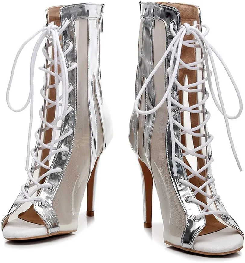 HROYL Women Open Toe Dance Boots Salsa Latin Ballroom Party Performence Jazz Heels Class Dance Shoes,Model QJW7235