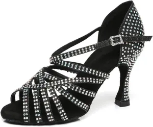 HROYL Women Rhinestone Latin Dance Shoes Ballroom Salsa Performance Dance Shoes,model L467