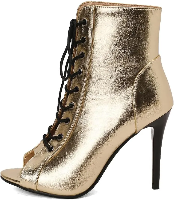 HROYL Women's Ballroom Latin Salsa Dance Shoes Lace-up Open-Toe Ankle Dance Boots,Model DS9676-L478