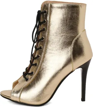 HROYL Women's Ballroom Latin Salsa Dance Shoes Lace-up Open-Toe Ankle Dance Boots,Model DS9676-L478