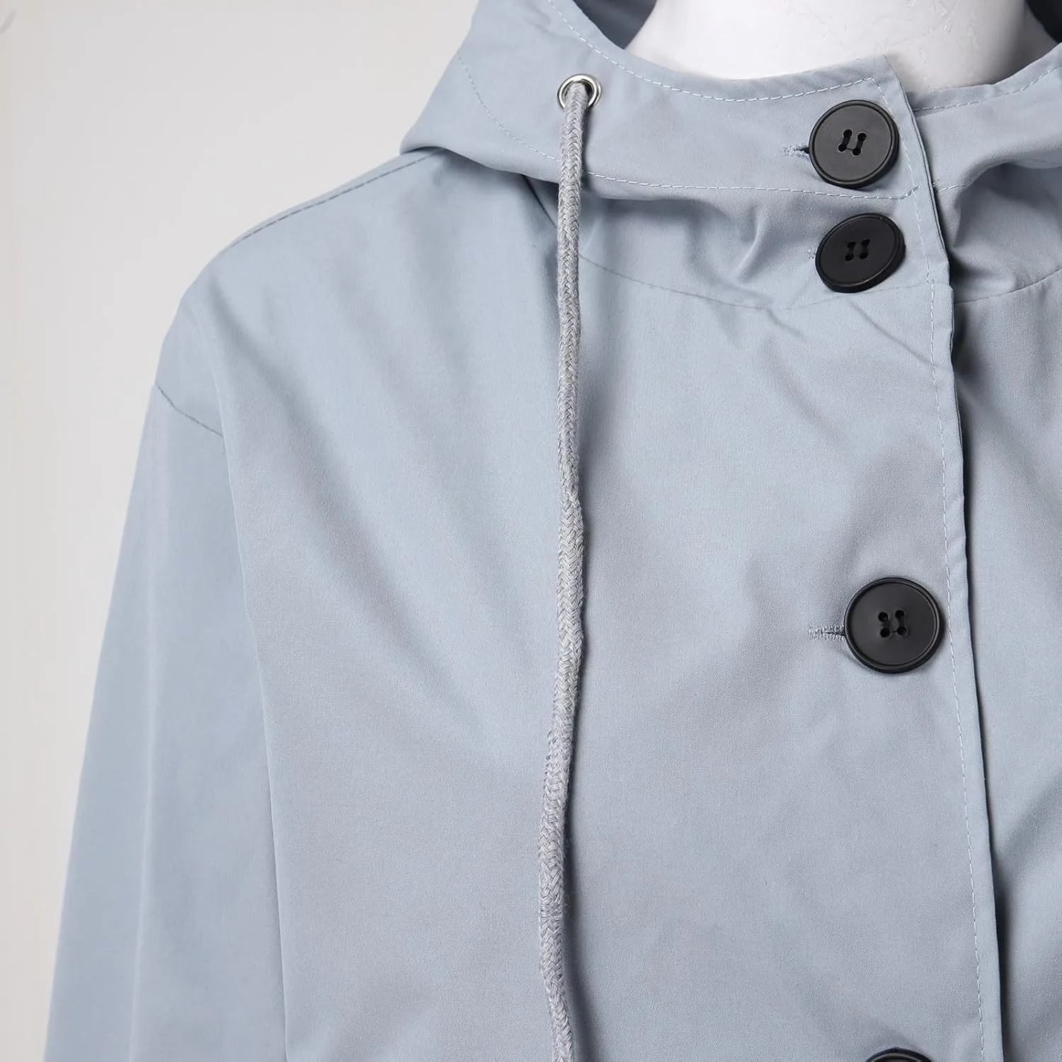 iLH Womens Hooded Trench Coat Spread Collar Button Down Windbreaker Outerwear for Women Lightweight Leisure Long Jackets
